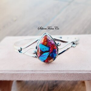 925 sterling silver Pink oyster Turquoise bangle, Handmade Bangle, Women Bangle, Unique Bangle, Natural Turquoise, Bridesmaid, Gift for her.