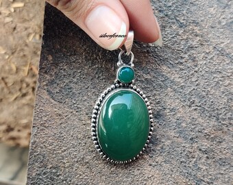 Handmade Green Jade 925 Sterling Silver Pendant: Women's Gemstone