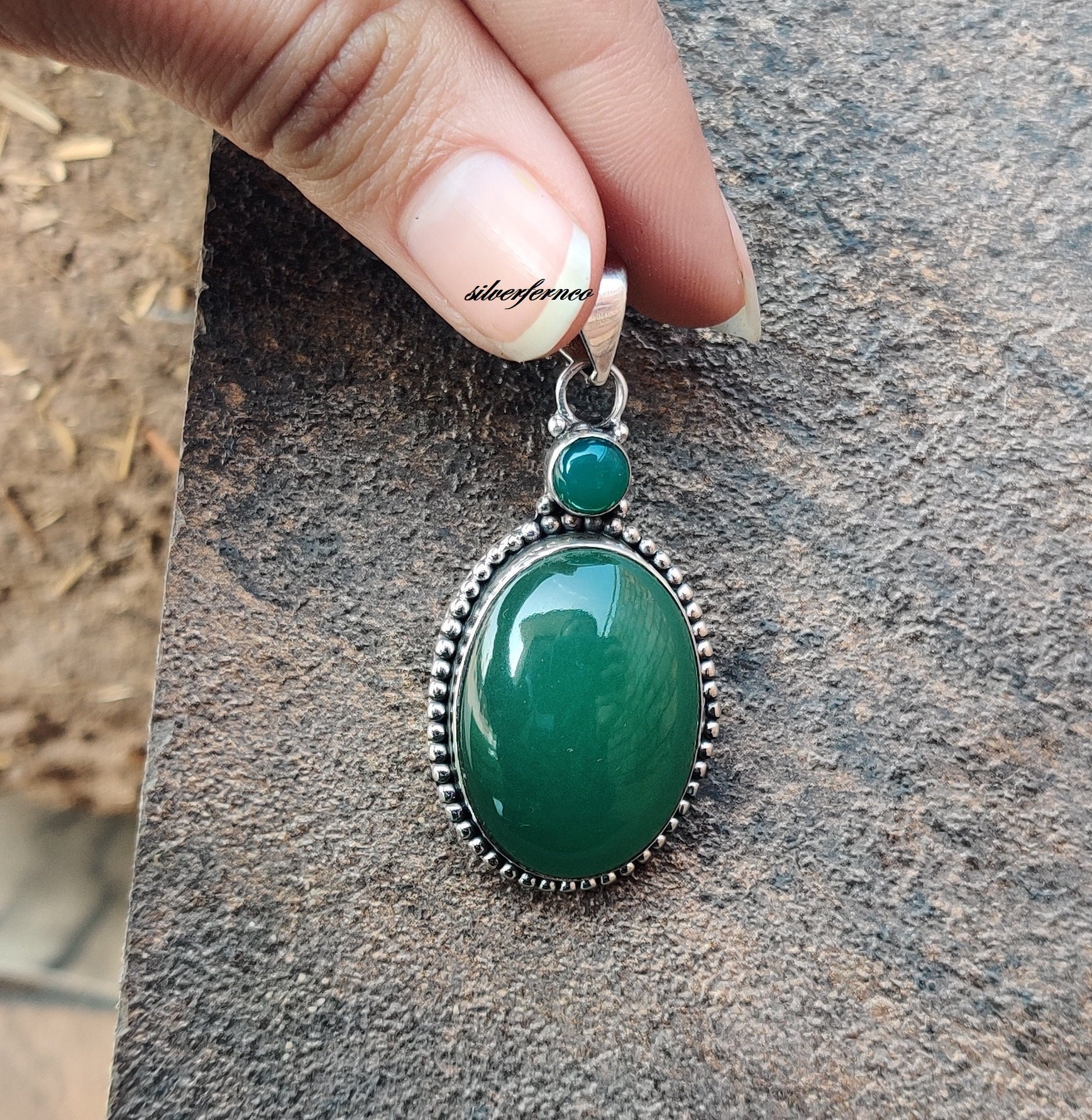 Handmade Green Jade 925 Sterling Silver Pendant: Women's Gemstone