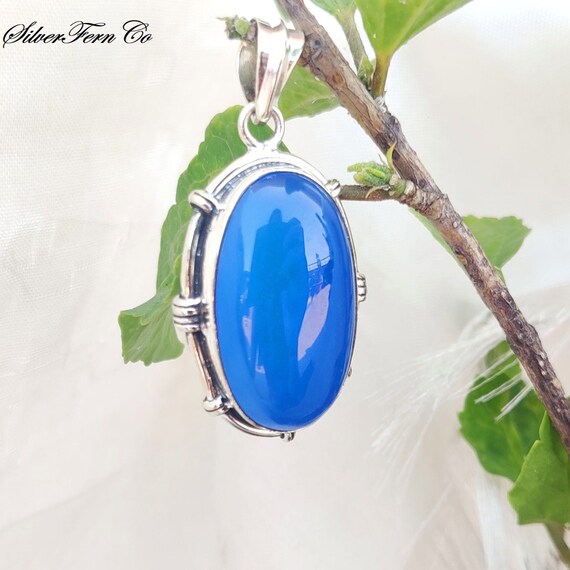 Blue Chalcedony Pendant 925 Sterling Silver Jewelry Gift for Women Handmade Jewelry Chalcedony Necklace Bridesmaid Minimalist Gifts. Etsy Ireland