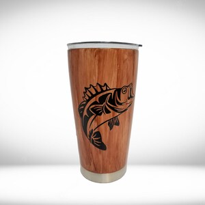 Wood Grain Tumbler, 20oz Insulated Tumbler, Wood Tumbler, Bass Fishing, Fishing Cups, Gifts For Fisherman, Personalized Tumbler