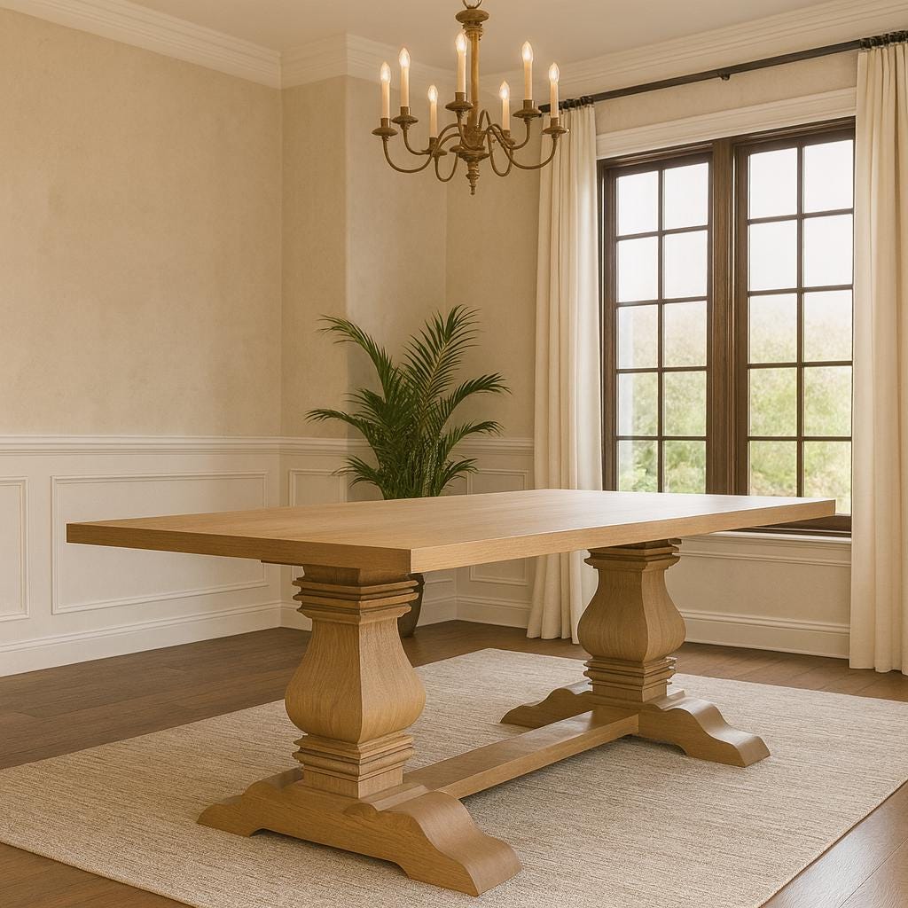 Handmade Solid Wood Trestle Pedestal Dining Table – Restoration