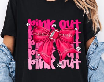 Pink Out Breast Cancer Awareness T-Shirt: Football Coquette Bow Comfy Tee