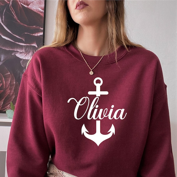Personalized Anchor Sweatshirt, Nautical Initials Sweater, Custom Named Anchor Sweatshirt, Sailor Tee, Sea Lover Gift, Summer Beach Sweat