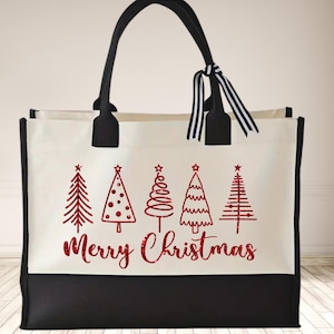 Custom Christmas Gift Bag, Personalized Xmas Gift Bags, 2025 Holiday Gift Bags, Red Tote Gift Bags, Xmas Eve Bag