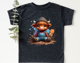 Cute Highland Cow Kids T-Shirt, Soft Cotton Farm Animal Tee, Birthday Gift for Baby Toddler, Adorable Highland Cow Baby Shirt, Animal Lovers
