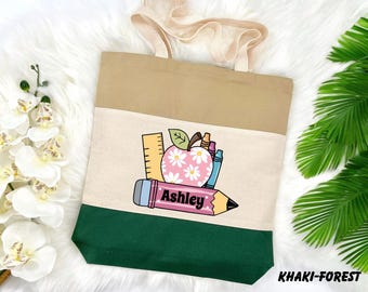 Personalized Teacher Tote Bag: Custom Name Pencil Design, Teacher Appreciation Gift