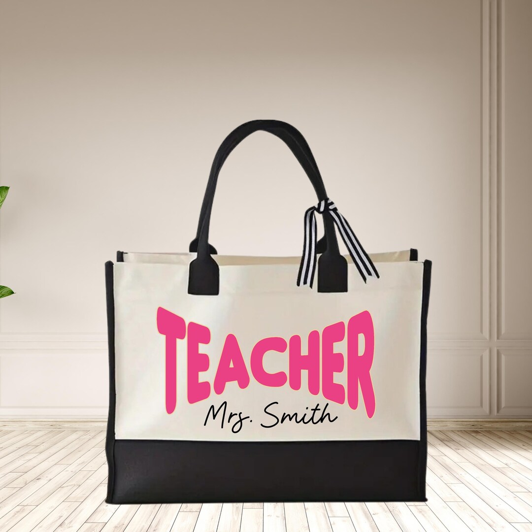 Personalized Teacher Tote Bag: Custom Name Canvas Gift - Etsy