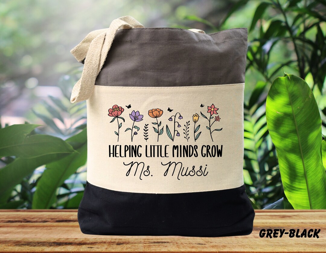 Personalized Teacher Tote Bag: Floral Design, Custom Name - Etsy