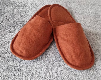Linen Slippers for Men, Eco Friendly House Shoes, Breathable Guest Slippers, Minimalist Home Footwear, Handmade Linen Slides