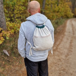 Mochila de lino convertible, bolso bandolera bohemio, mochila con cordón, bolso vegano con bolsillo, mochila de moda para hombre, bolso hobo de verano