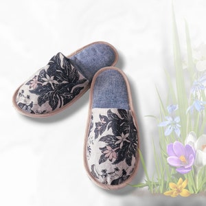 Handgemaakte pantoffels voor vrouwen, linnen gastenpantoffels, reispantoffels, biologische antislippantoffels, wasbaar binnen schoeisel, eco-hotelpantoffels