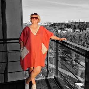 Ready to ship linen oversized tunic, Long tunic dress, Natural  hobo robes, Linen shirt, Maternity linen top, Women loose linen tunic