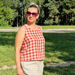 Ärmelloses Kurztop, Leinen Tank Top, Leinen Crop Top, Leinen einfaches Top, weiches Leinen Karo Top, lockere Leinenbluse, Sommerkleidung