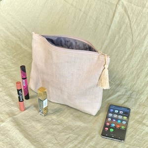 Bolsa de cosméticos de linho, Porta-maquiagem grande, Bolsa de linho, Bolsa vegana, Bolsa de mão, Bolsa de mão