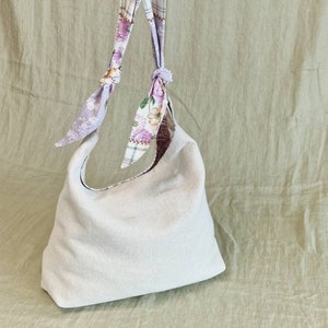 Bolso boho de lino, Bolso reversible Bolso floral de hombro, Bolso hobo hecho a mano, Bolso de color claro