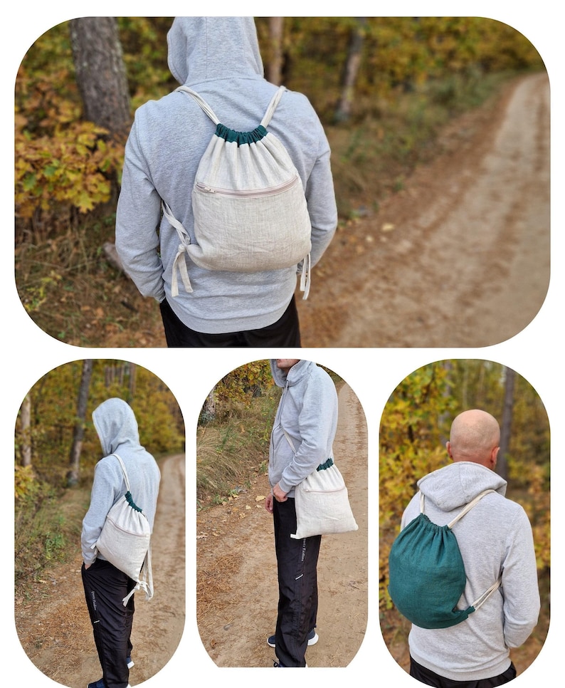 Convertible Linen Bag Backpack, Boho Messenger Bag, Drawstring Backpack ...