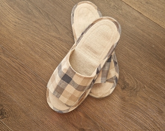 Linen Men's Open-Toe Slippers, Soft Non-Slip Felt Sole, Breathable and Lightweight Home Shoes, Eco traveling slippers