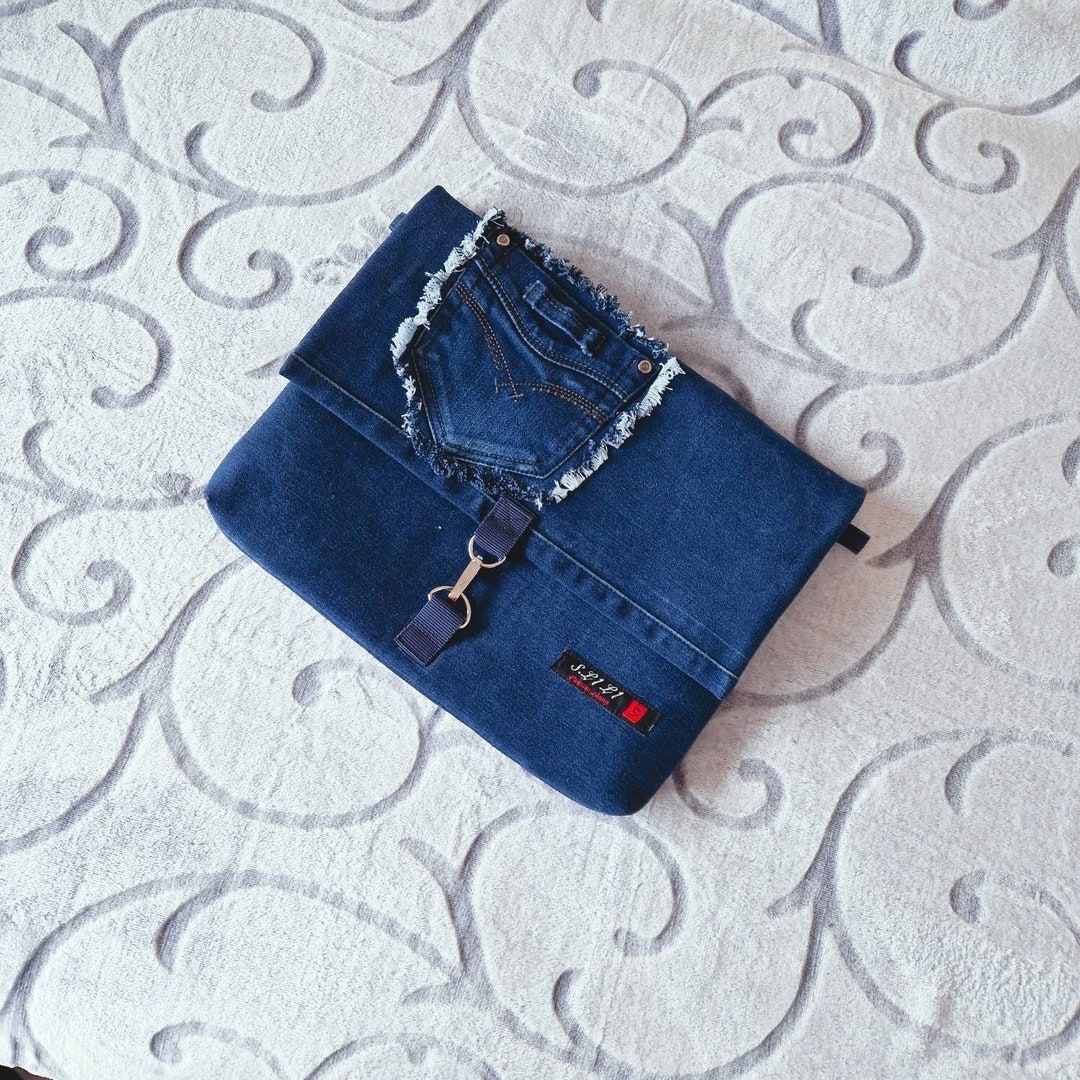 Recycled Denim Notebook Sleeve, Travel Document Holder, Jeans Computer