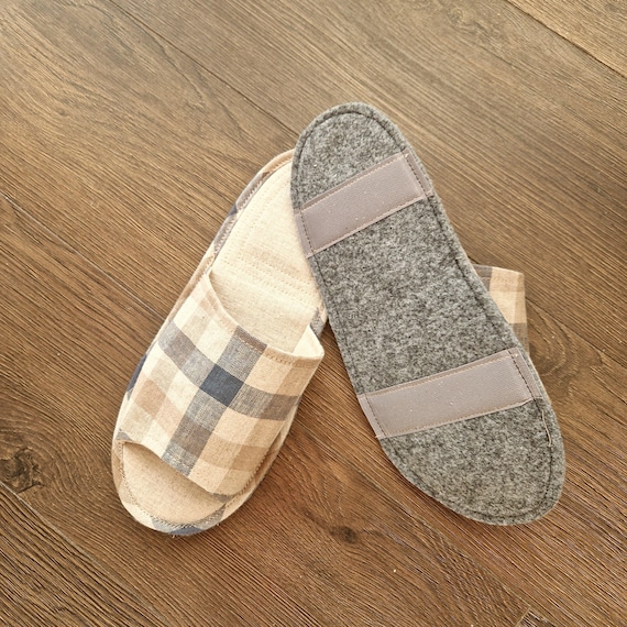 Pantofole aperte da uomo in lino, suola in feltro morbida e