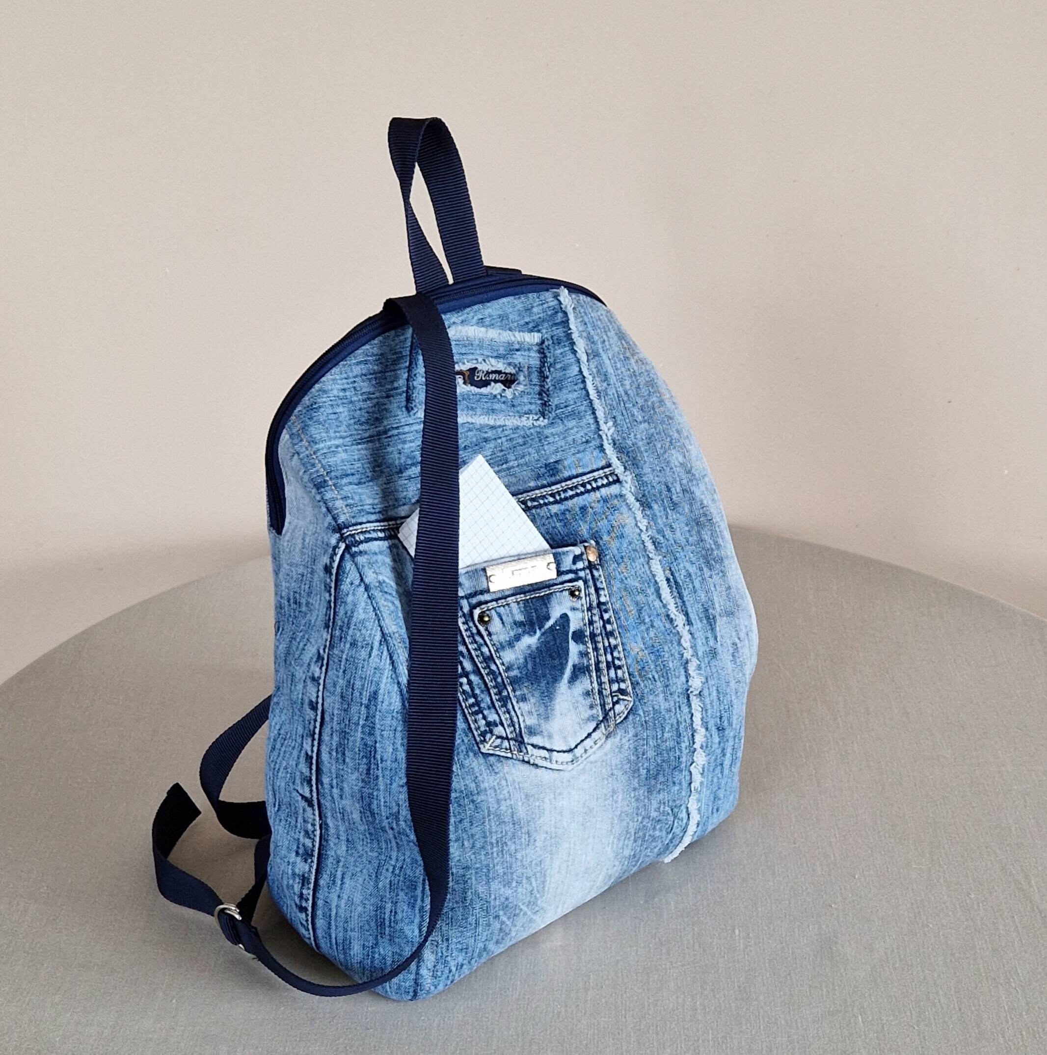 Women Denim Backpack, Jean Medium Rucksack for Mom, Recycled