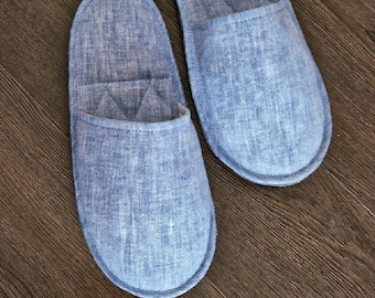 Linen slippers for men, Slippers with a soft sole that won’t scratch the floor, Travelling Eco  soft slippers, House slippers