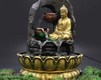Fuente de agua de sobremesa - 30 cm - Buda meditando dorado