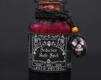 Poción de baño de bruja antigua y amuleto de cristal de amatista - Seducción