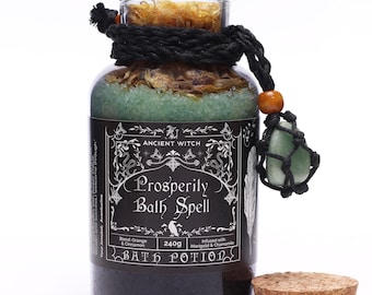 Poción de baño de bruja antigua y amuleto de cristal de aventurina - Prosperidad