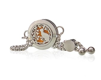 Pulsera de cadena con aromaterapia - Gato y flores - 20 mm