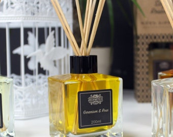 Difusor de varillas de aceite esencial de geranio y rosa, 200 ml