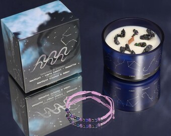 Pulsera con vela de cristal del zodíaco y piedras preciosas - Acuario