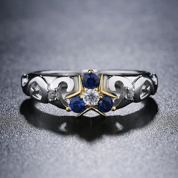 Triforce Zora's Sapphire Engagement Ring Spiritual Stone Diamond Moissanite Custom Video Game Ring 18K Gold Legend of Zelda Inspired Ring