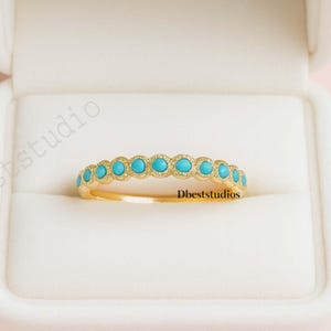 Turquoise Half Eternity Matching Band, December Birthstone Wedding Band, Stacking Band, Proposal Jewelry, Blue Gemstone Gift For Her