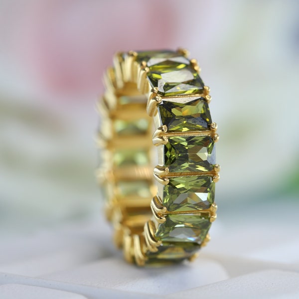 Emerald Cut Perdot Rng,green Perdot Quartz Gemstone Rng, 925 Sold Sterlng Slver