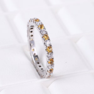 Citrine And Diamond Eternity Wedding Band, 18k White Gold Matching Band, Women&#39;s Diamond Jewelry, November Birthstone Promise Gift For Her