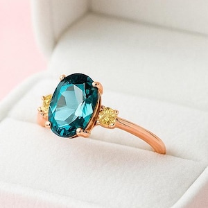 Oval Cut London Blue Topaz & Citrine Wedding Ring, December Birthstone Jewelry, Promise Engagement Ring, Anniversary Ring For Women Gift