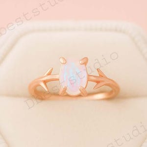 Anillo nupcial de piedra lunar natural, anillo de oro rosa con diseño de hojas, piedra natal de junio, anillo de hoja de enredadera, regalo inspirado en la naturaleza, joyería, anillo de promesa para ella
