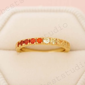 Solid Gold Citrine Garnet Wedding Band, Delicate Full Eternity Band, Two Gemstone Matching Band, January Birthstone Promise Anniversary Gift