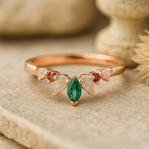 Marquise Smaragd und Granat gebogen, passende Band, Opal Stacking Band, Multi Edelstein Geburtstagsgeschenk, zarte Band für sie, schwarz Freitag Verkauf