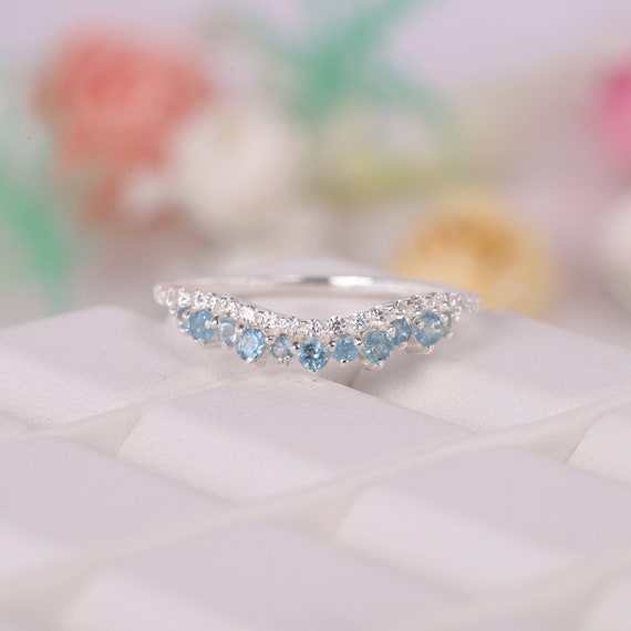 Aquamarine Crown Wedding Band, March Birthstone Jewelry, Enhancer