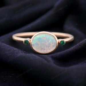 Elegant Fire Opal Promise Ring 14k Yellow Gold Bridesmaid Jewelry Alternative Emerald Stacking Ring Bithday Gift For Her Unique Promise Ring