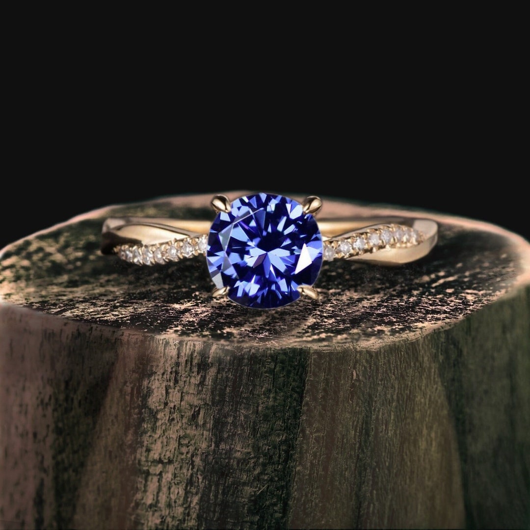 Delicate Tanzanite Proposal Ring Diamond Twisted Promise Ring Unique ...