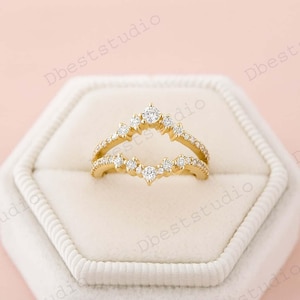 9k Yellow Gold Diamond Ring Enhancer Delicate Bridal Ring Guard Unique Jacket Ring Double Curved Ring Wrap Elegant Design Gift For Her