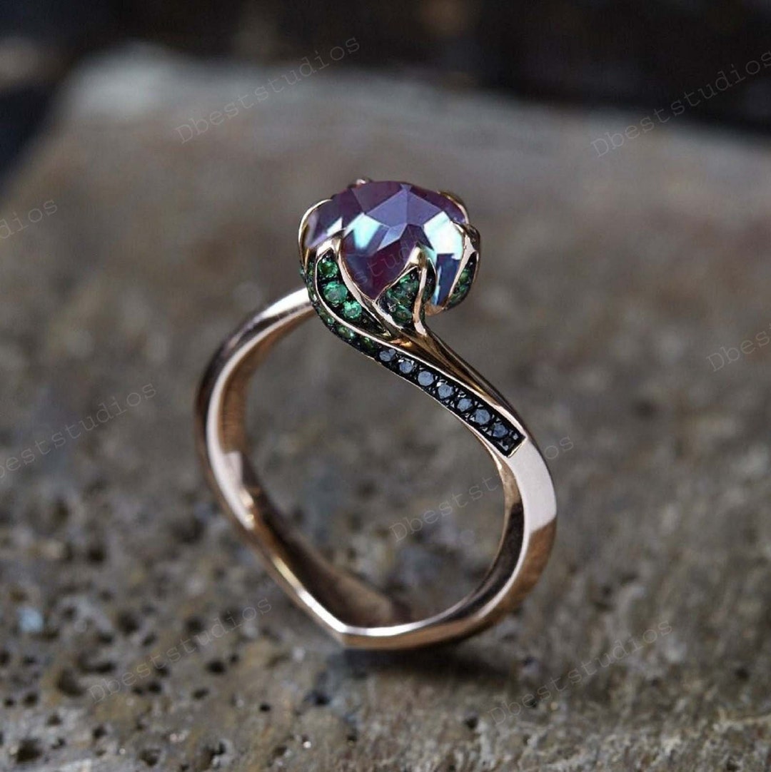 Alexandrite Engagement Ring Emerald Ring Color Change Alexandrite Ring ...