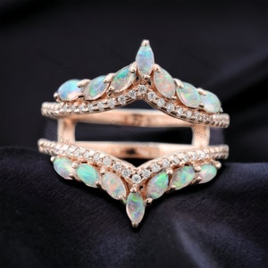 18K Rose Gold Opal Ring Enhancer Bridal Diamond Ring Guard Women Stackable Enhancer Band Statement Gift For Her Personalized Jacket Enhancer