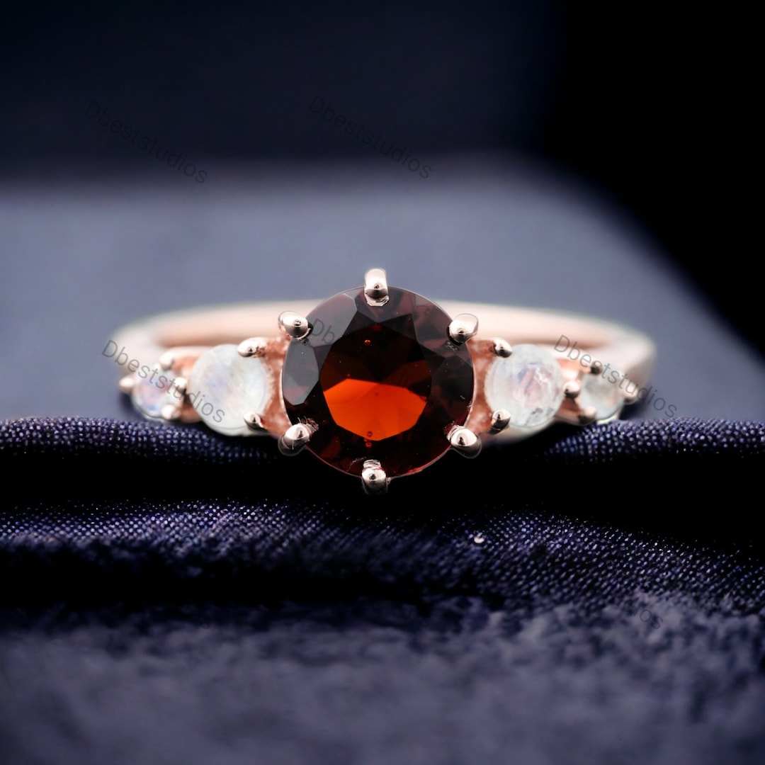 Vintage Red Anniversary Ring Rose Gold Moonstone Ring January