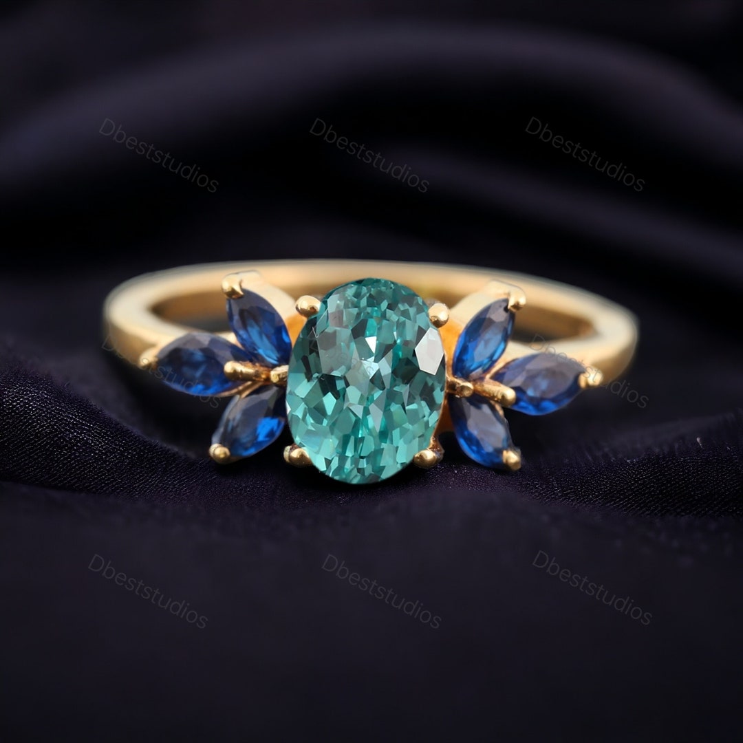 Vintage Emerald Proposal Ring Solid Gold Wedding Jewelry Sapphire ...