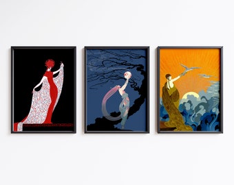 Erté Set of 3 Digital Prints, Élégante Posters, Wings of Victory, The Moon Wall Art, Museum Home Décor Gift idea - DIGITAL DOWNLOAD -