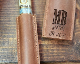 Personalized Leather Cigar Case - Travel Cigar Holder, Groomsmen Gift
